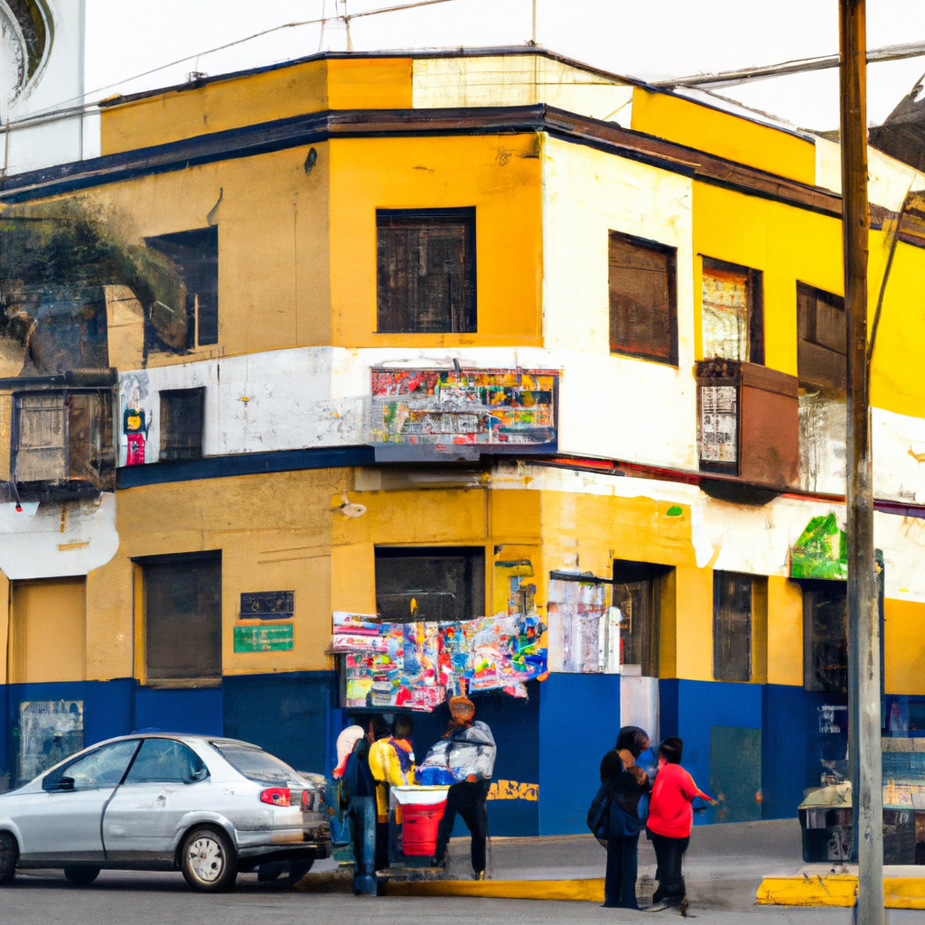 Calle de Lima con kiosco de periódicos y colores vibrantes, simbolizando el ecosistema mediático peruano
